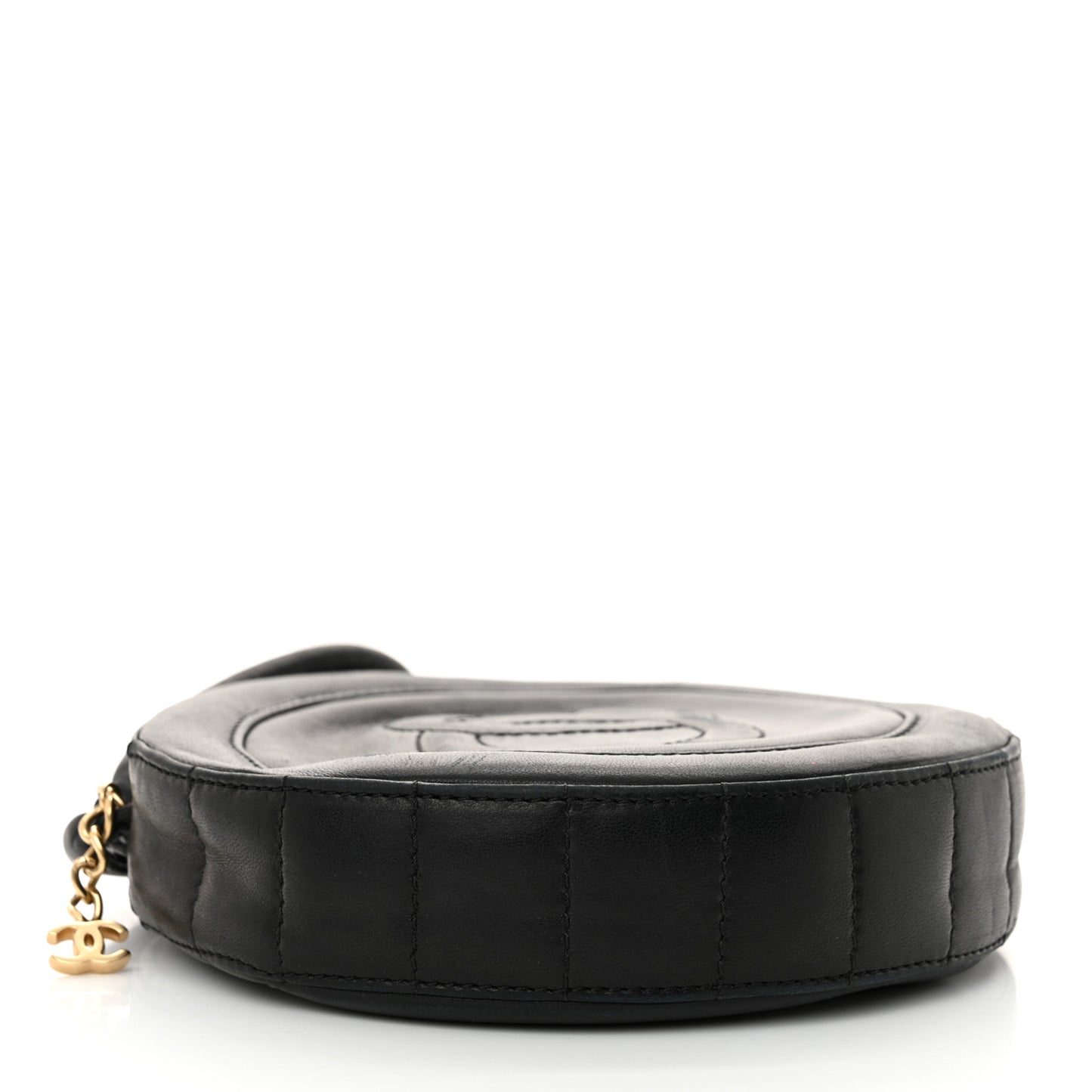 Lambskin Square Quilted Round Shoulder Bag Black