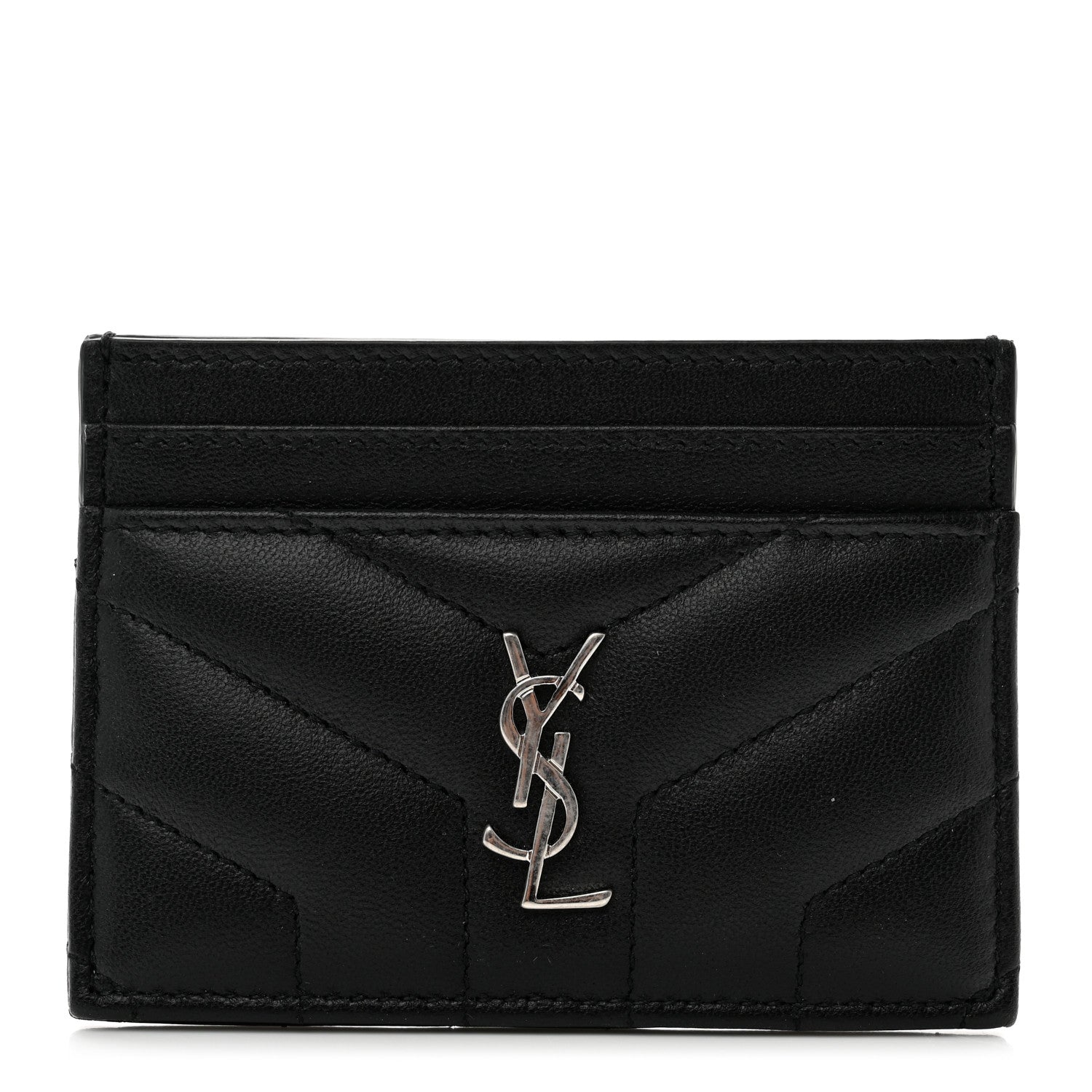 Saint Laurent Calfskin Y Quilted Monogram LouLou Credit Card Case Black 1 of 7