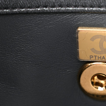 Chanel Metallic Lambskin Quilted Logo Charm Chain Flap Grey 7 of 11