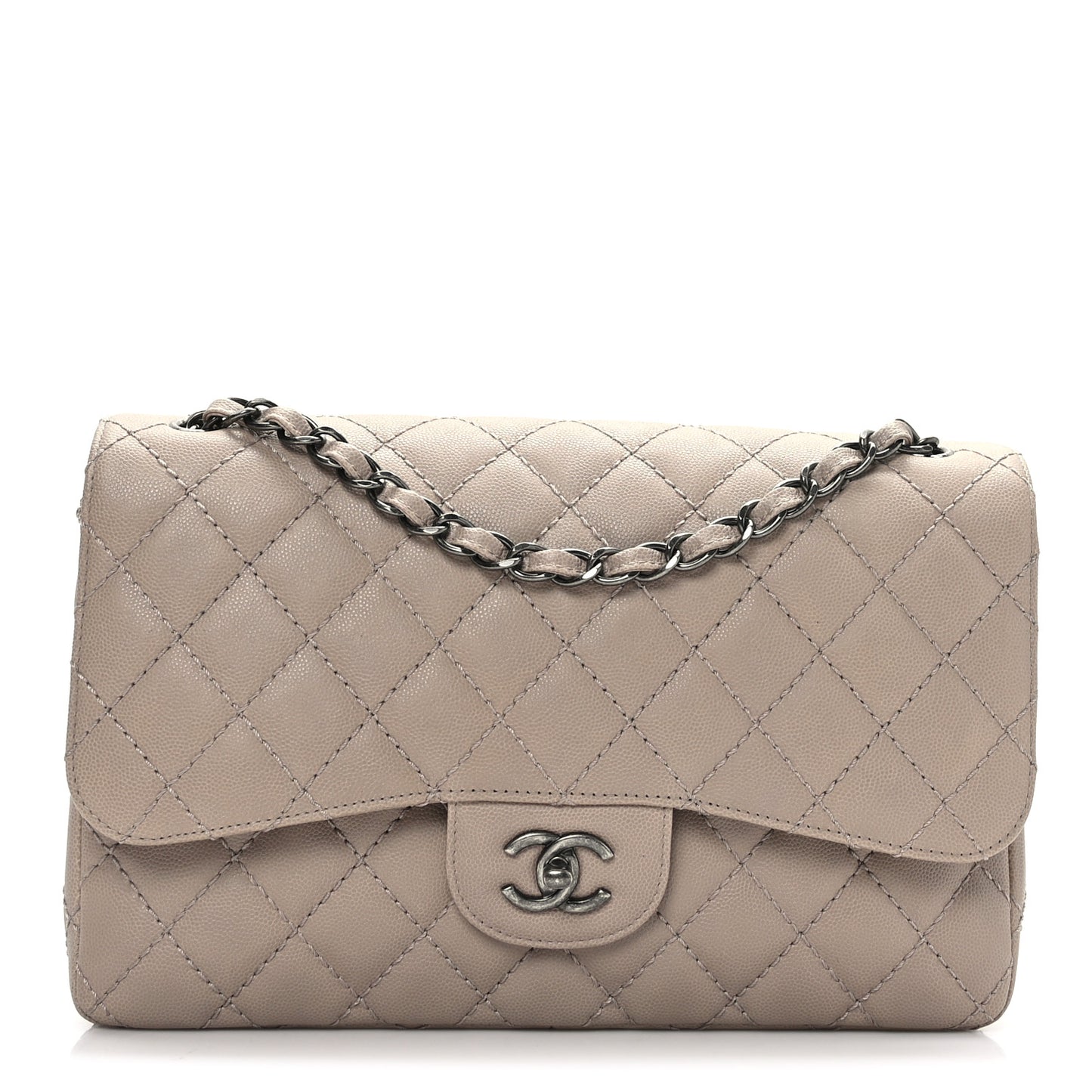 Washed Caviar Quilted Jumbo Double Flap Taupe
