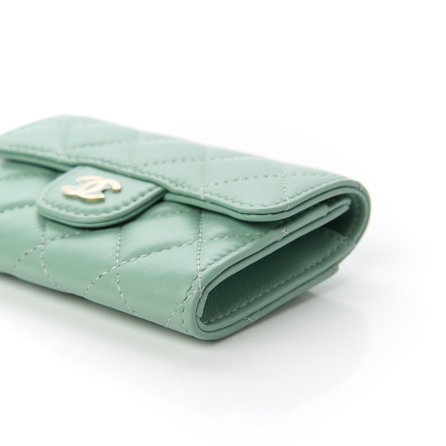 Chanel Lambskin Quilted Flap Card Holder Wallet Green 7 of 12