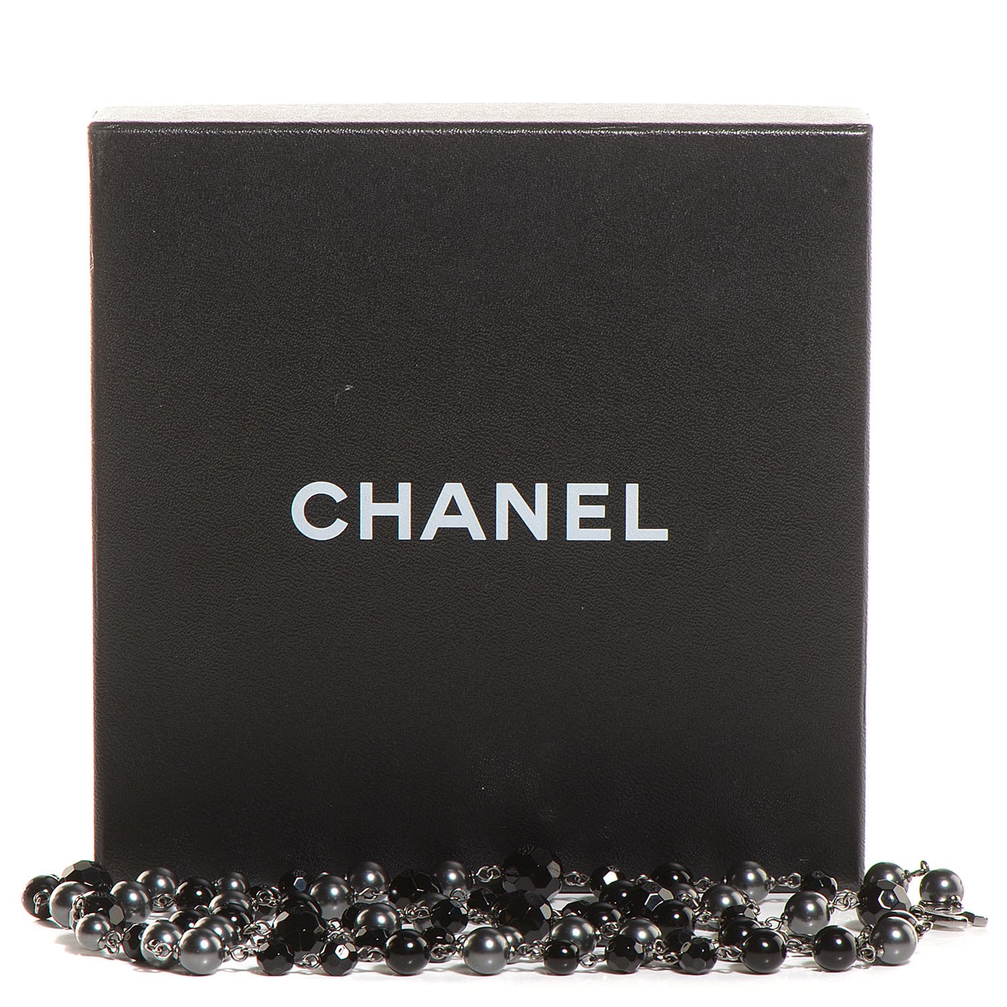 Ruthenium Pearl Beaded CC Long Necklace Black