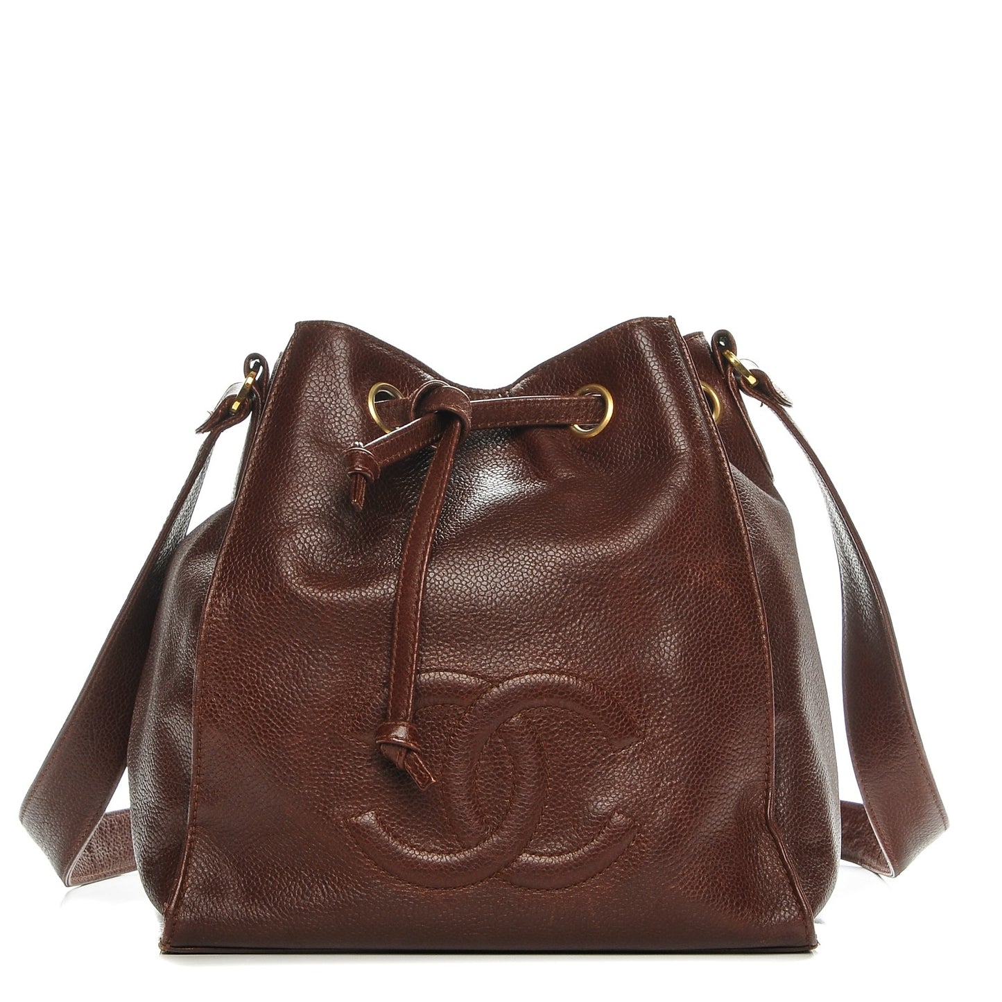 Caviar CC Drawstring Shoulder Bag Brown