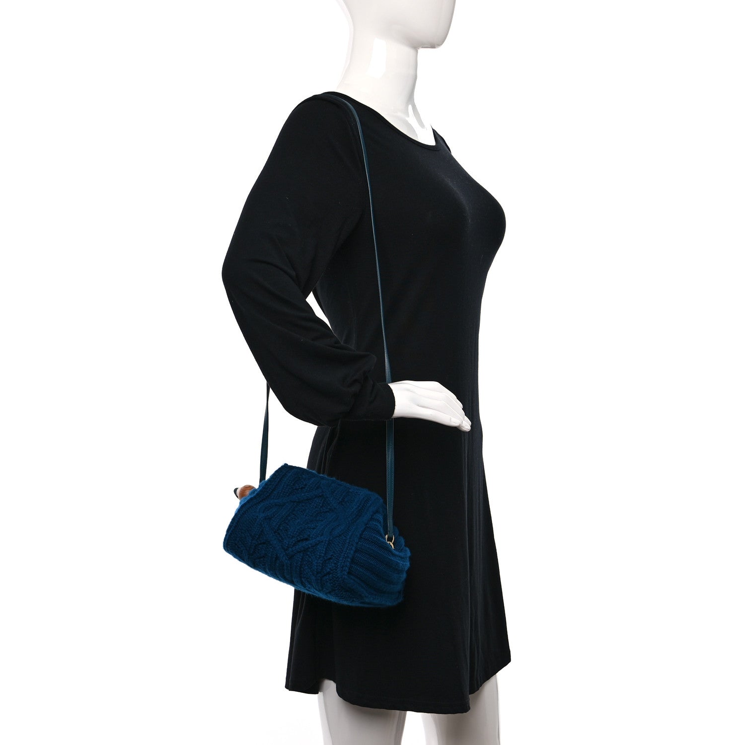 Loro Piana Cashmere Cable Knit Pontaccio Puffy Pouch Clutch Bag Blue 2 of 9