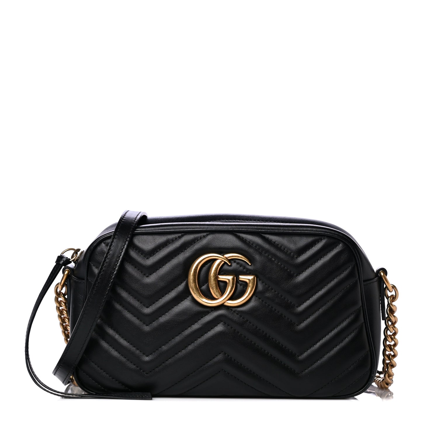 Calfskin Matelasse Small GG Marmont Chain Shoulder Bag Black