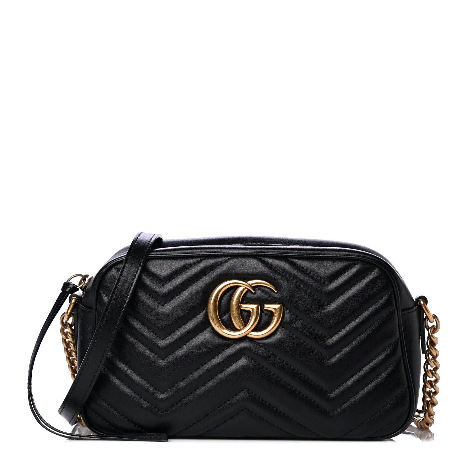 Gucci Calfskin Matelasse Small GG Marmont Chain Shoulder Bag Black 1 of 11