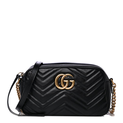 Gucci Calfskin Matelasse Small GG Marmont Chain Shoulder Bag Black 1 of 11