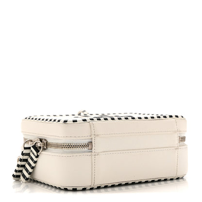 Chanel Caviar Quilted Striped Small CC Filigree Vanity Case White Black 4 of 10