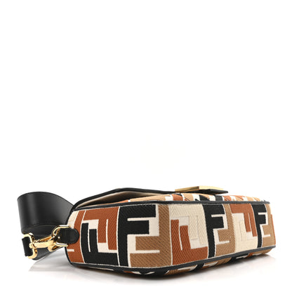 Fendi Canvas Vitello Seta FF Multicolor Embroidered Baguette Brandy Black 4 of 9