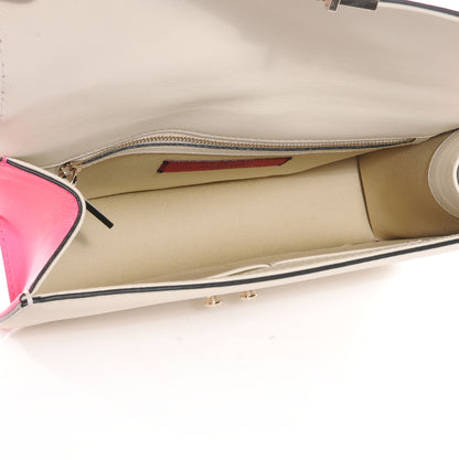 Valentino Garavani Vitello Bi-Color Large Glam Lock Rockstud Flap Fuxia Fluo Ivory 5 of 8