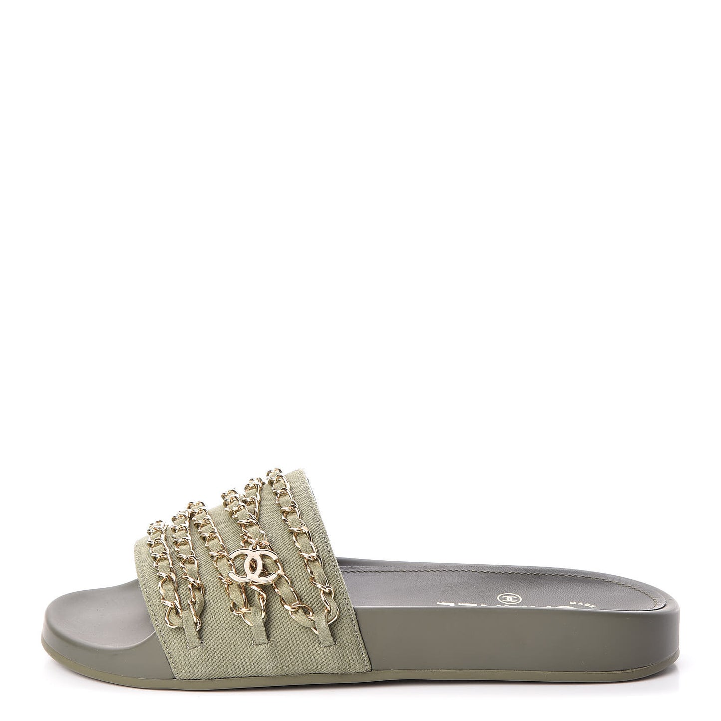Canvas Chain Flat Sandals 38 Khaki