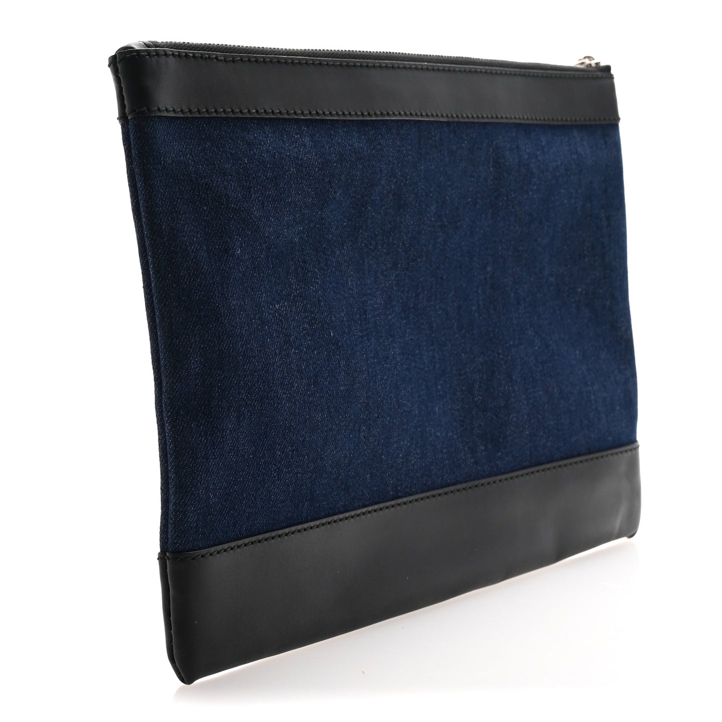 Denim Calfskin Logo Clutch Blue Black