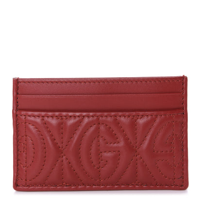 Gucci Calfskin G Rhombus Quilted Card Holder Hibiscus Red 1 of 7