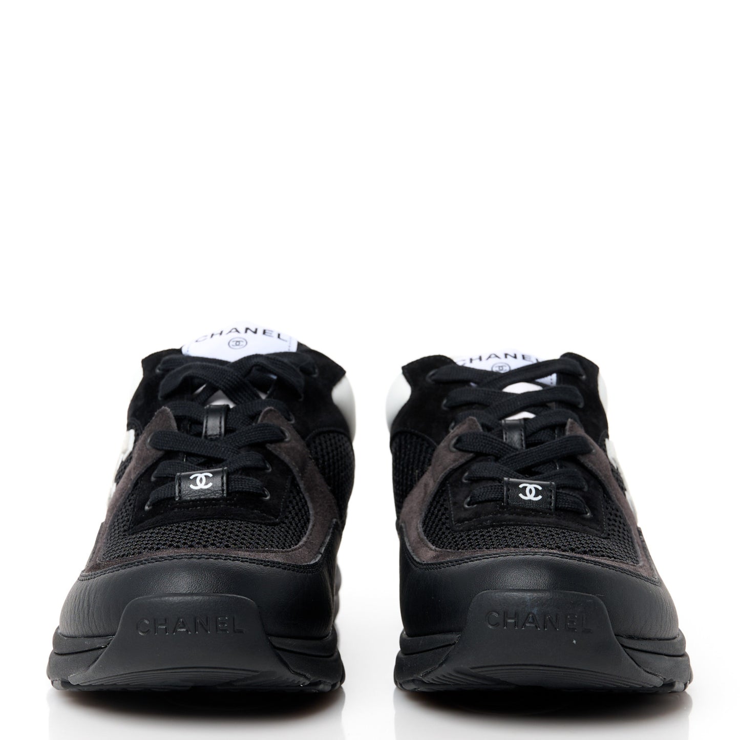 Mesh Suede Grained Calfskin Womens CC Sneakers 39 Black White