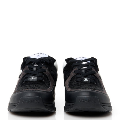 Chanel Mesh Suede Grained Calfskin Womens CC Sneakers 39 Black White 2 of 9