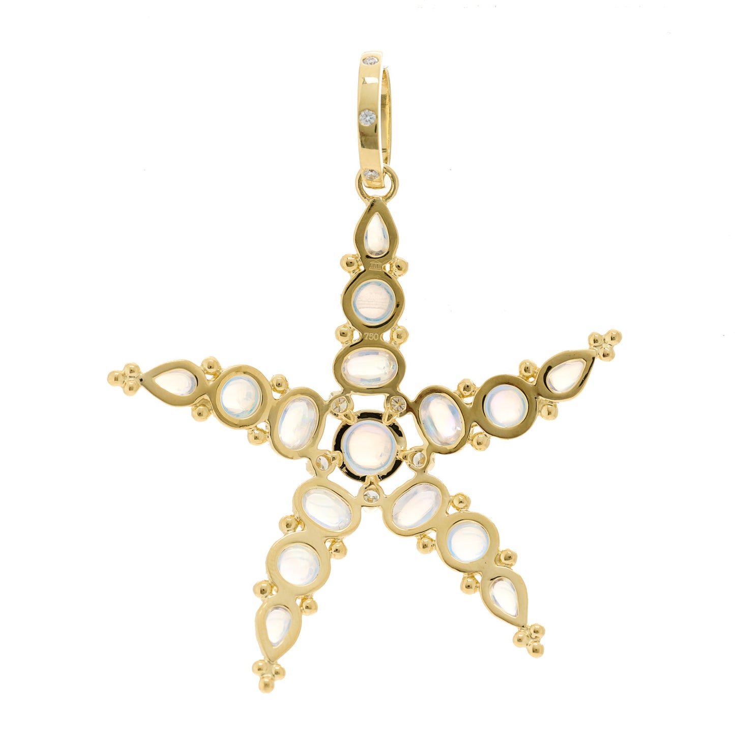 18K Yellow Gold Diamond Blue Moonstone Large Sea Star Pendant