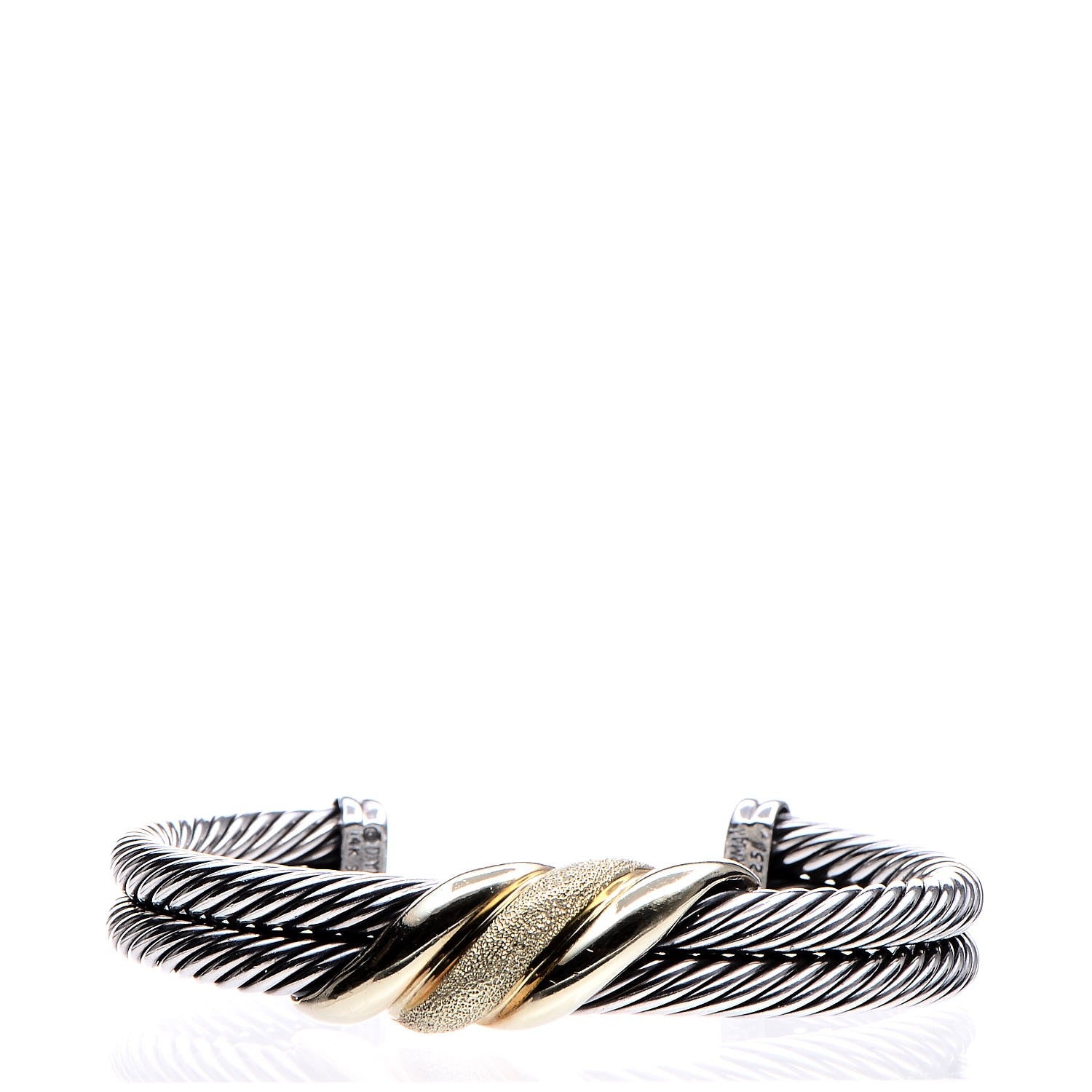 David Yurman Sterling Silver 14K Yellow Gold Double Cable Cuff 1 of 6