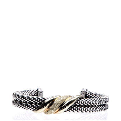 David Yurman Sterling Silver 14K Yellow Gold Double Cable Cuff 1 of 6