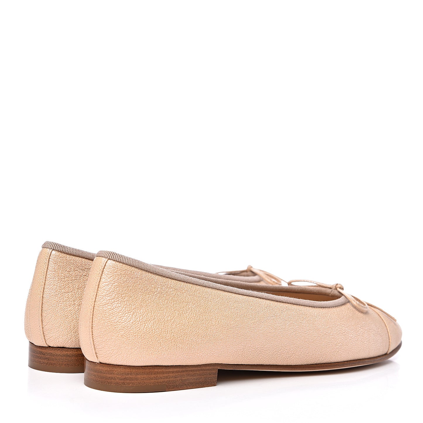 Grained Calfskin Cap Toe Ballerina Flats 38.5 Beige