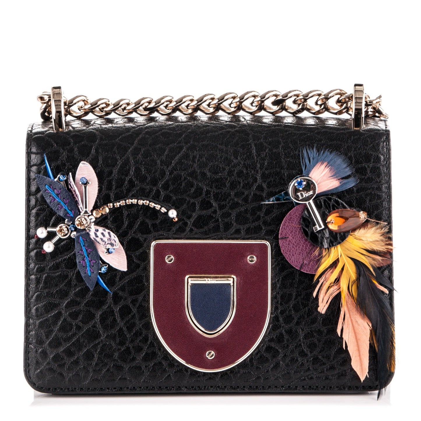 Crinkled Lambskin Embellished Diorama Club Bag Black