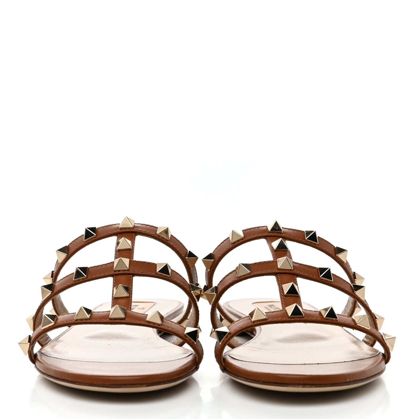 Nappa Rockstud Caged Flat Slide Sandals 36 Tobacco