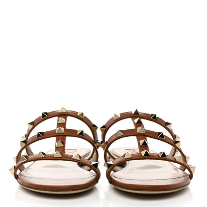 Valentino Garavani Nappa Rockstud Caged Flat Slide Sandals 36 Tobacco 3 of 10