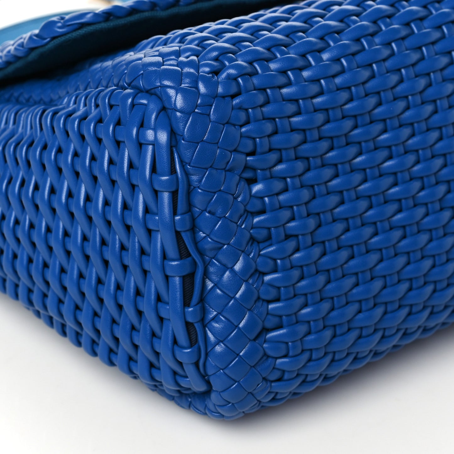 Woven Calfskin Padlock Shoulder Bag Blue