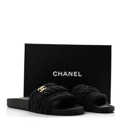 Chanel Lambskin Pearl Beaded Woven Slides 38 Black 10 of 10