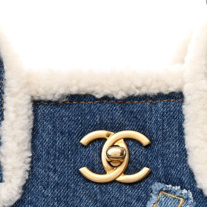Chanel Denim Shearling Hieroglyph Coco Tote Blue 9 of 12