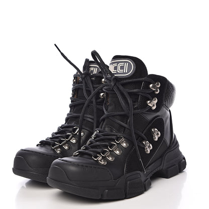 Gucci X SEGA Calfskin Suede Technical Canvas Womens Flashtrek High-Top Sneakers 36.5 Black 3 of 10