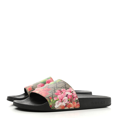 Gucci GG Supreme Monogram Blooms Slide Sandals 38 Beige Multicolor 3 of 10