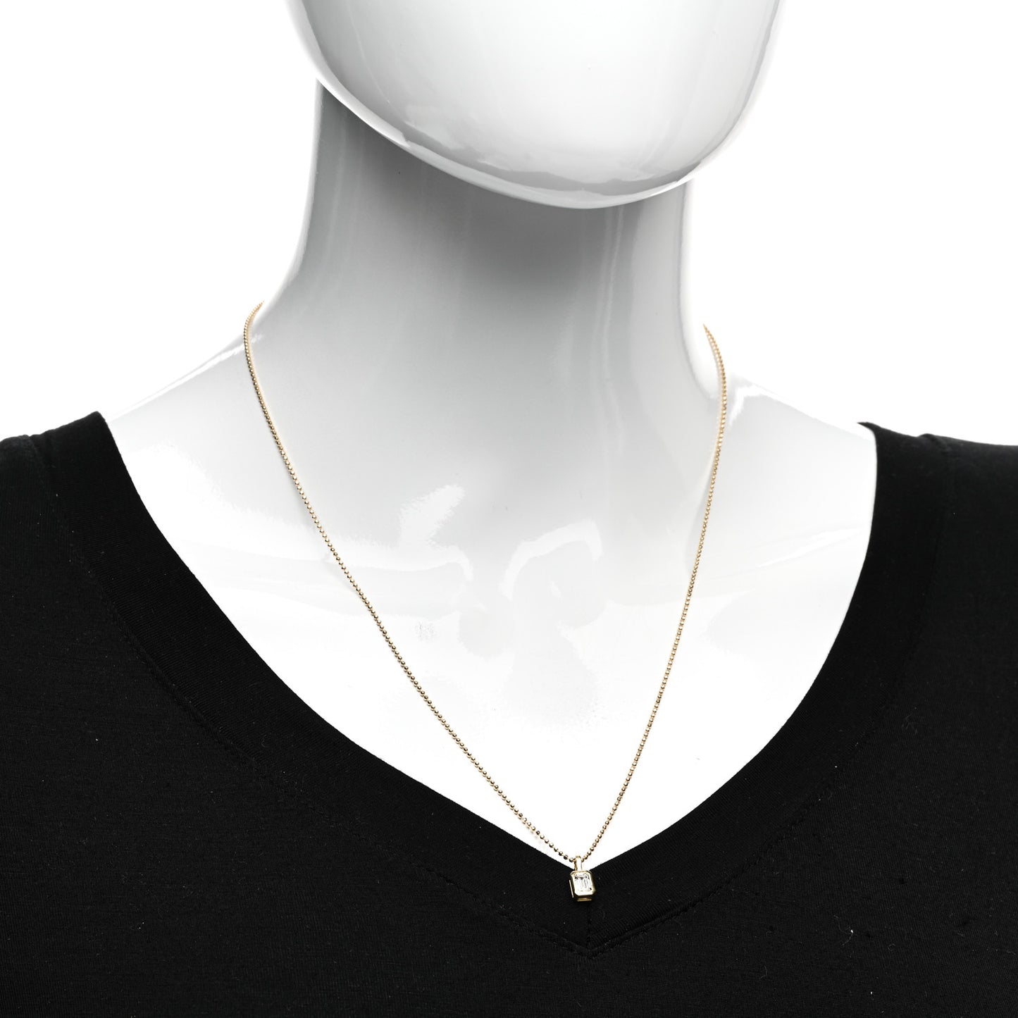 18K Yellow Gold Diamond Emerald Cut Bezeled Pendant Necklace