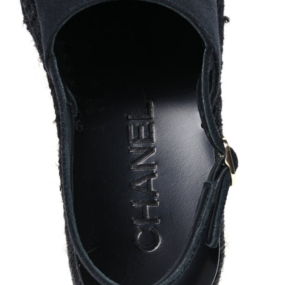 Chanel Canvas Strass CC Espadrille Slingback Sandals 38 Black 7 of 9