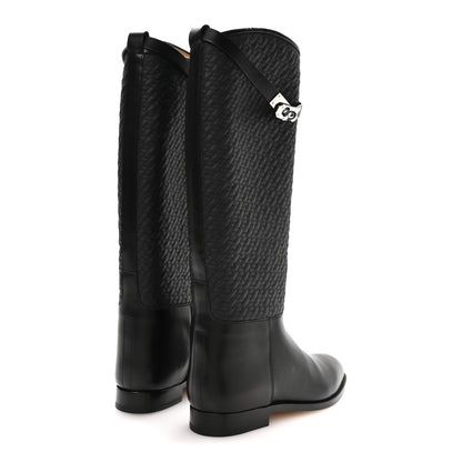 Hermes Toile Matelasse Box Kelly Jumping Boots 40 Black 5 of 10