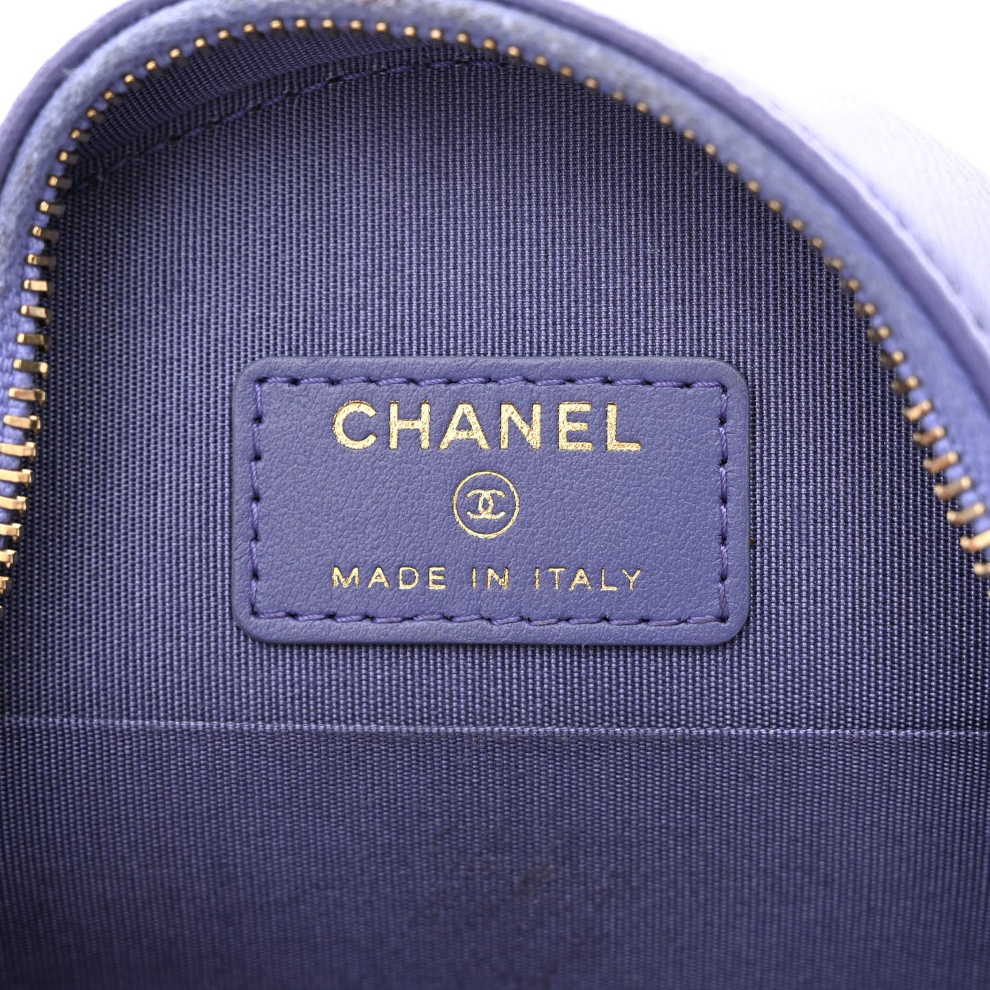 Lambskin Quilted Chanel 19 Round Clutch With Chain Purple