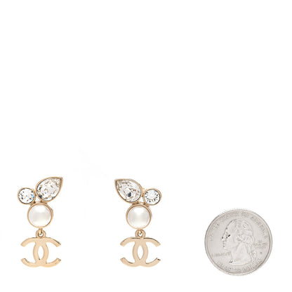 Chanel Pearl Crystal CC Drop Earrings Gold 2 of 5