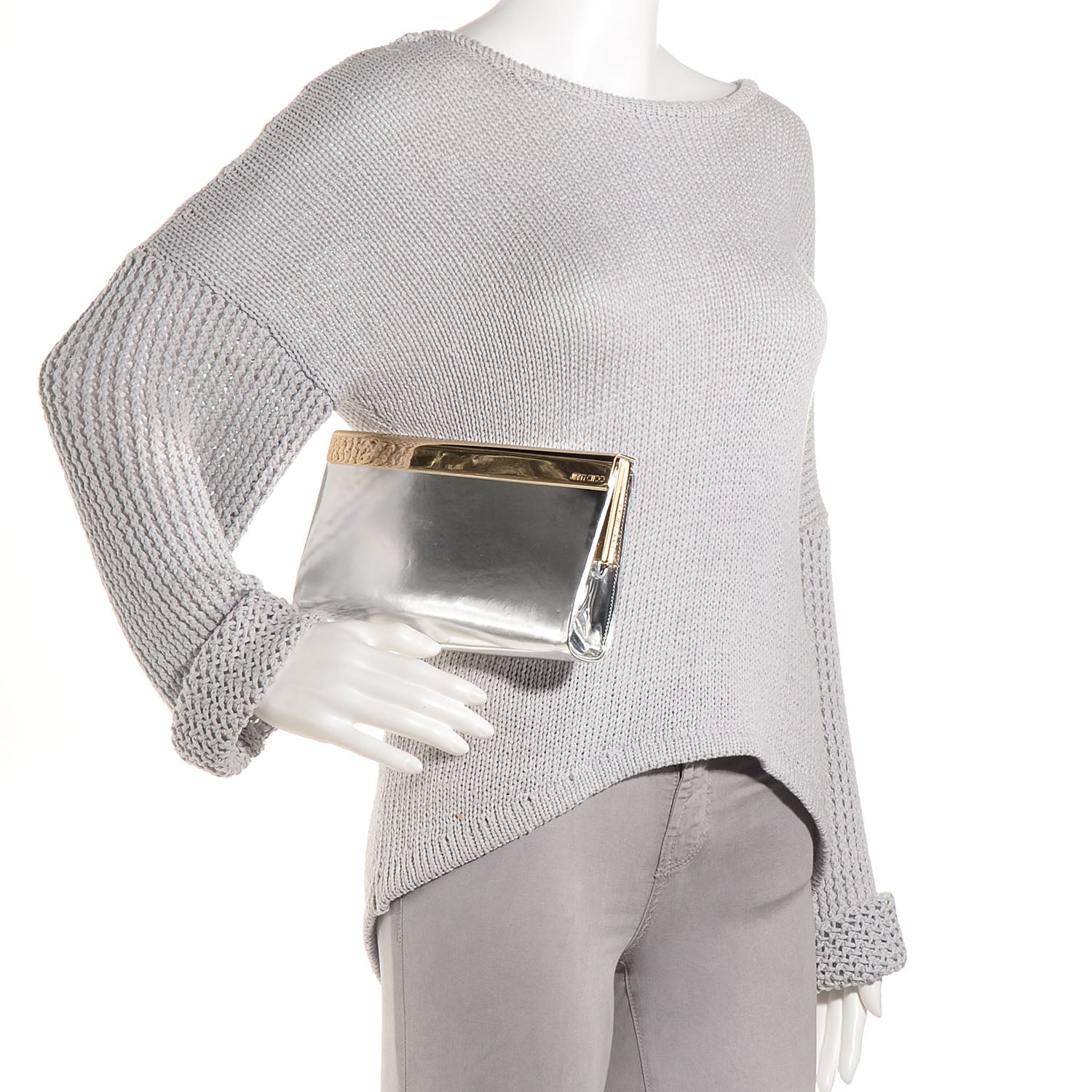 Jimmy Choo Mirrored Calfskin Cayla Clutch Silver 2 of 8