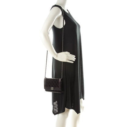 Chanel Patent Calfskin Quilted Boy Wallet On Chain WOC Burgundy Black 2 of 8