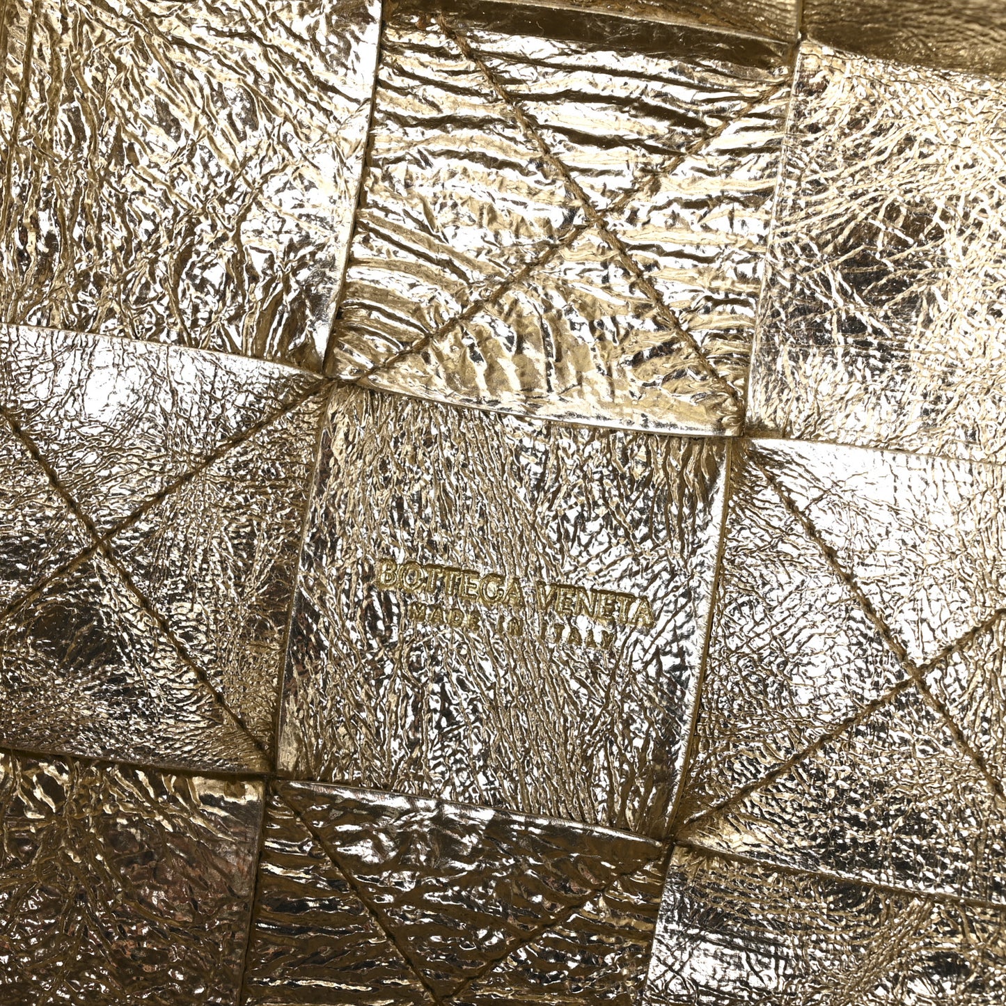 Metallic Crushed Nappa Maxi Intrecciato Small Cassette Bucket Bag Gold