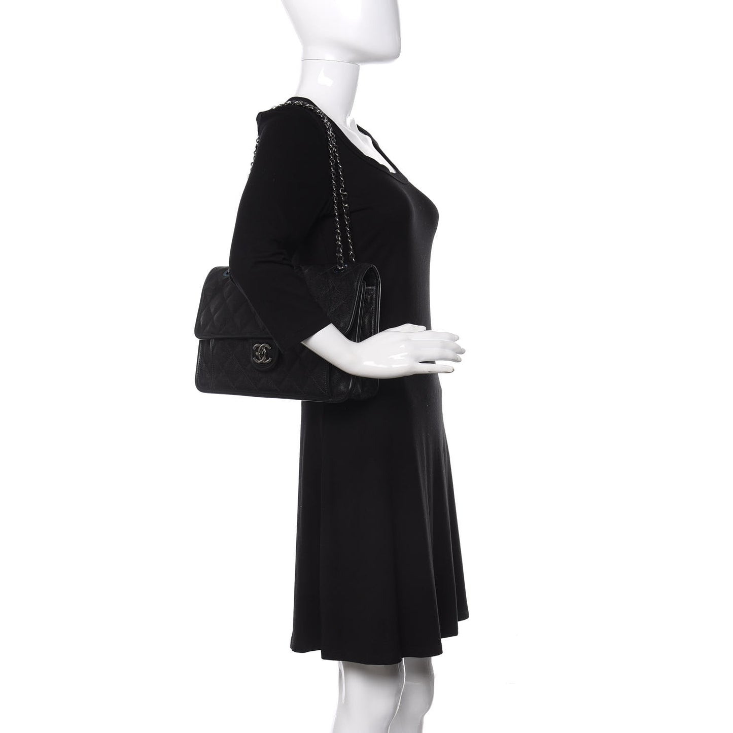 Caviar Quilted Large French Riviera Flap Black