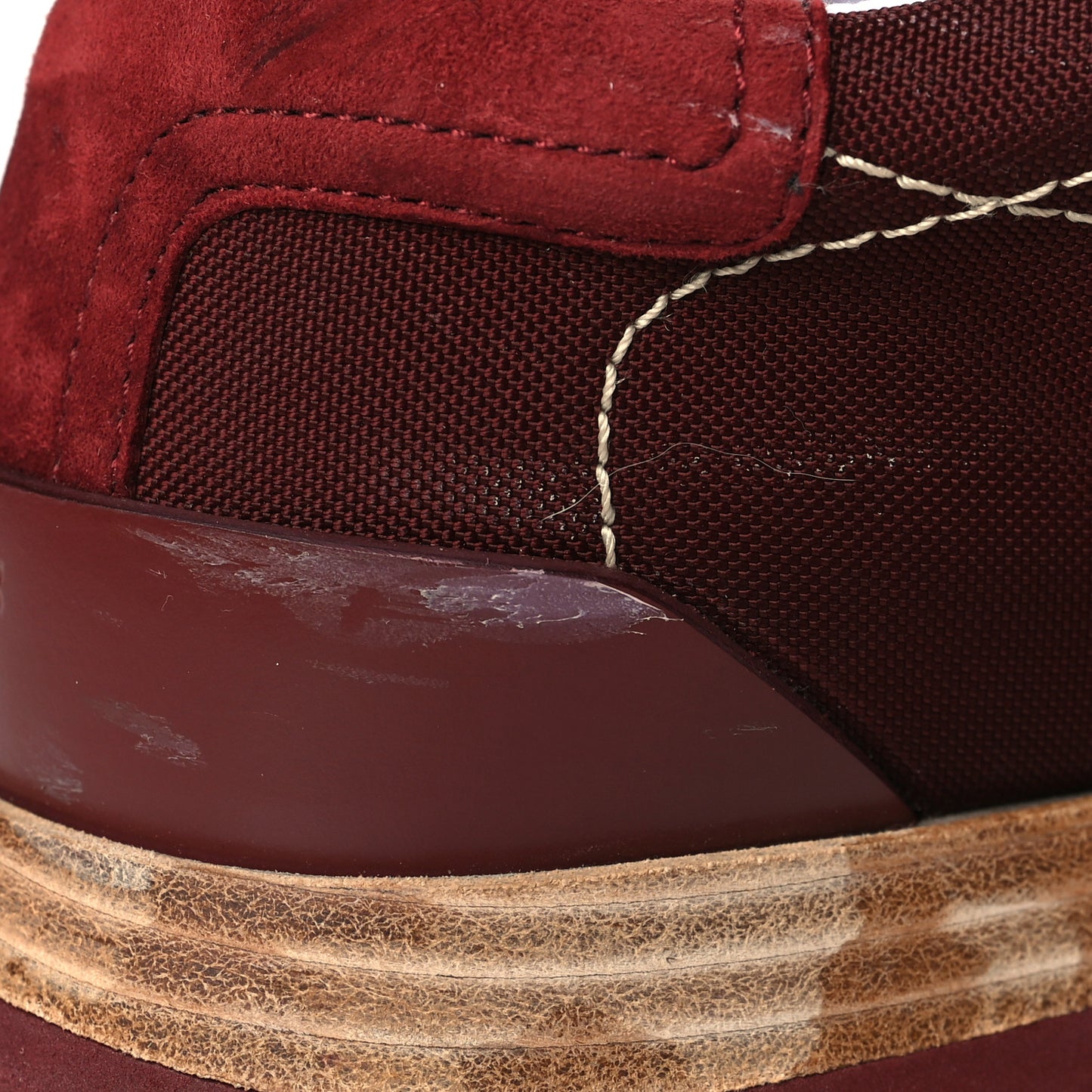 Technical Canvas Calfskin Womens Drive Sneakers 37.5 Bordeaux
