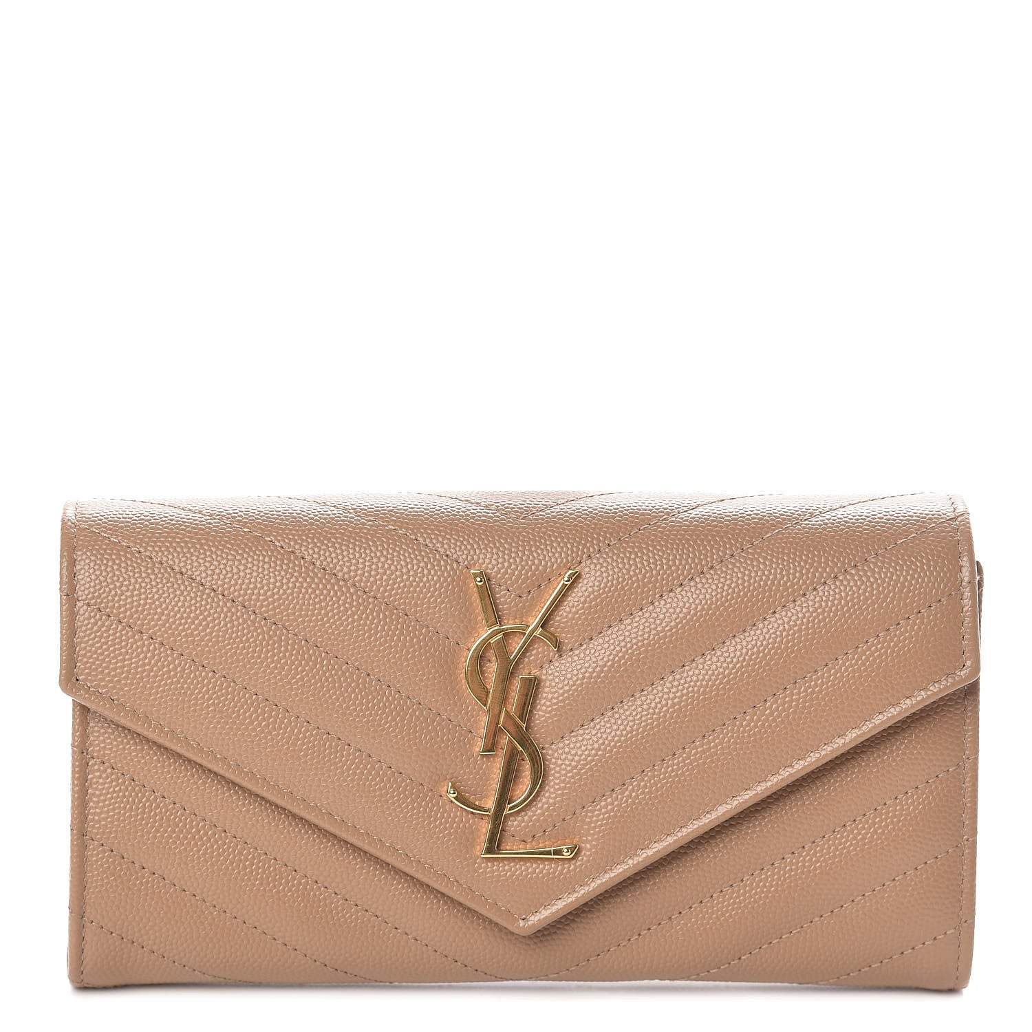 Saint Laurent Grain De Poudre Matelasse Chevron Monogram Flap Wallet Dark Latte 1 of 7