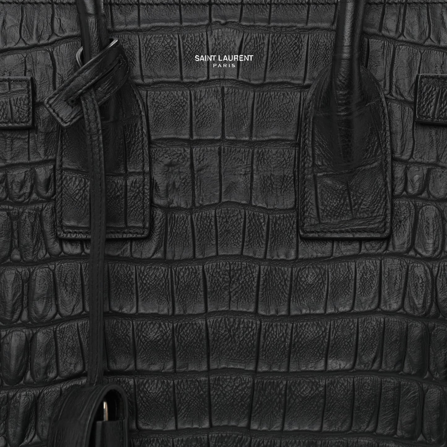 Calfskin Crocodile Embossed Small Sac de Jour Black