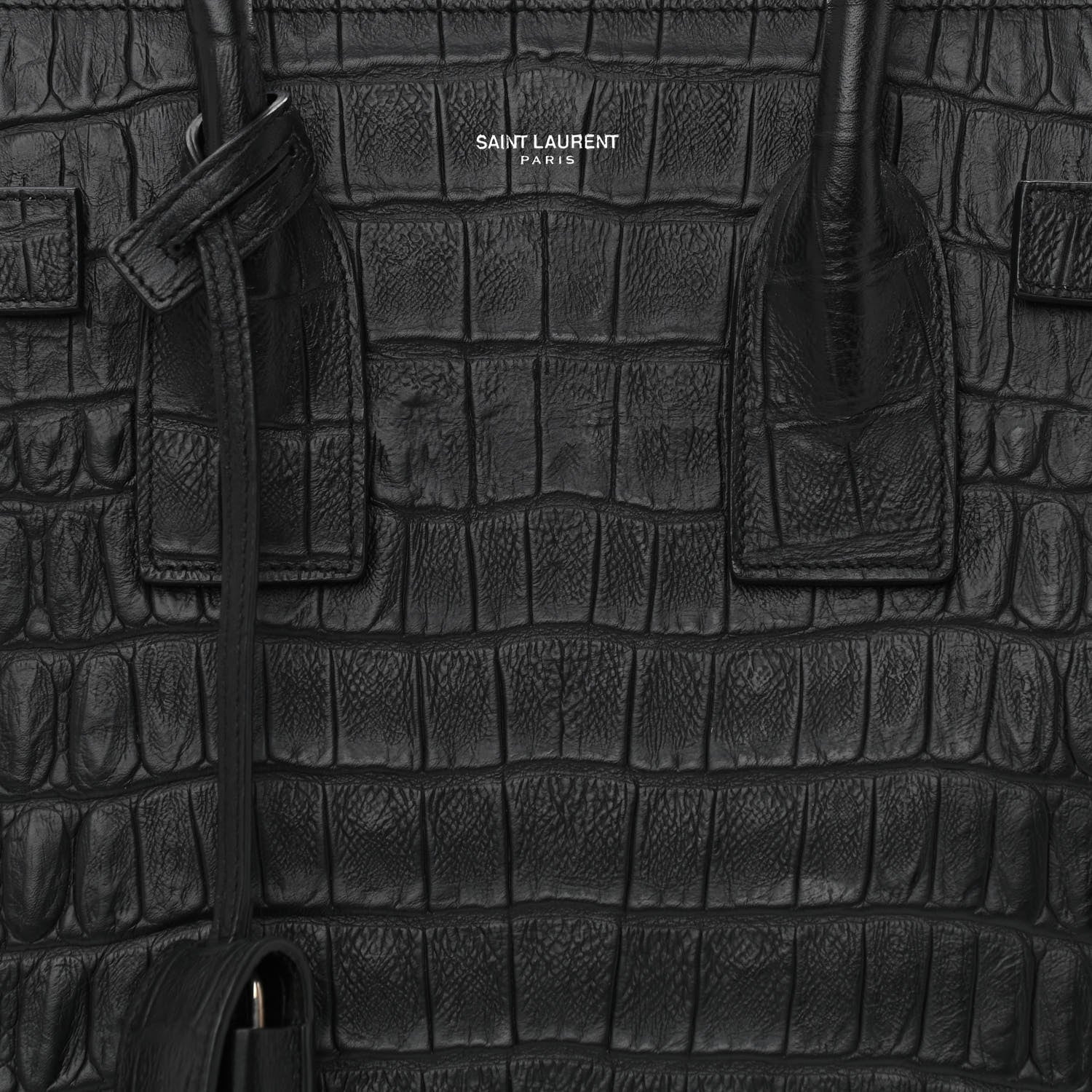 Saint Laurent Calfskin Crocodile Embossed Small Sac de Jour Black 8 of 11