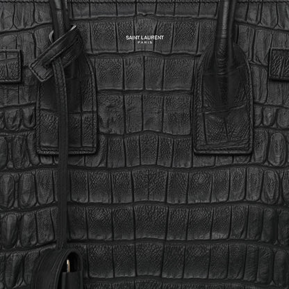 Saint Laurent Calfskin Crocodile Embossed Small Sac de Jour Black 8 of 11