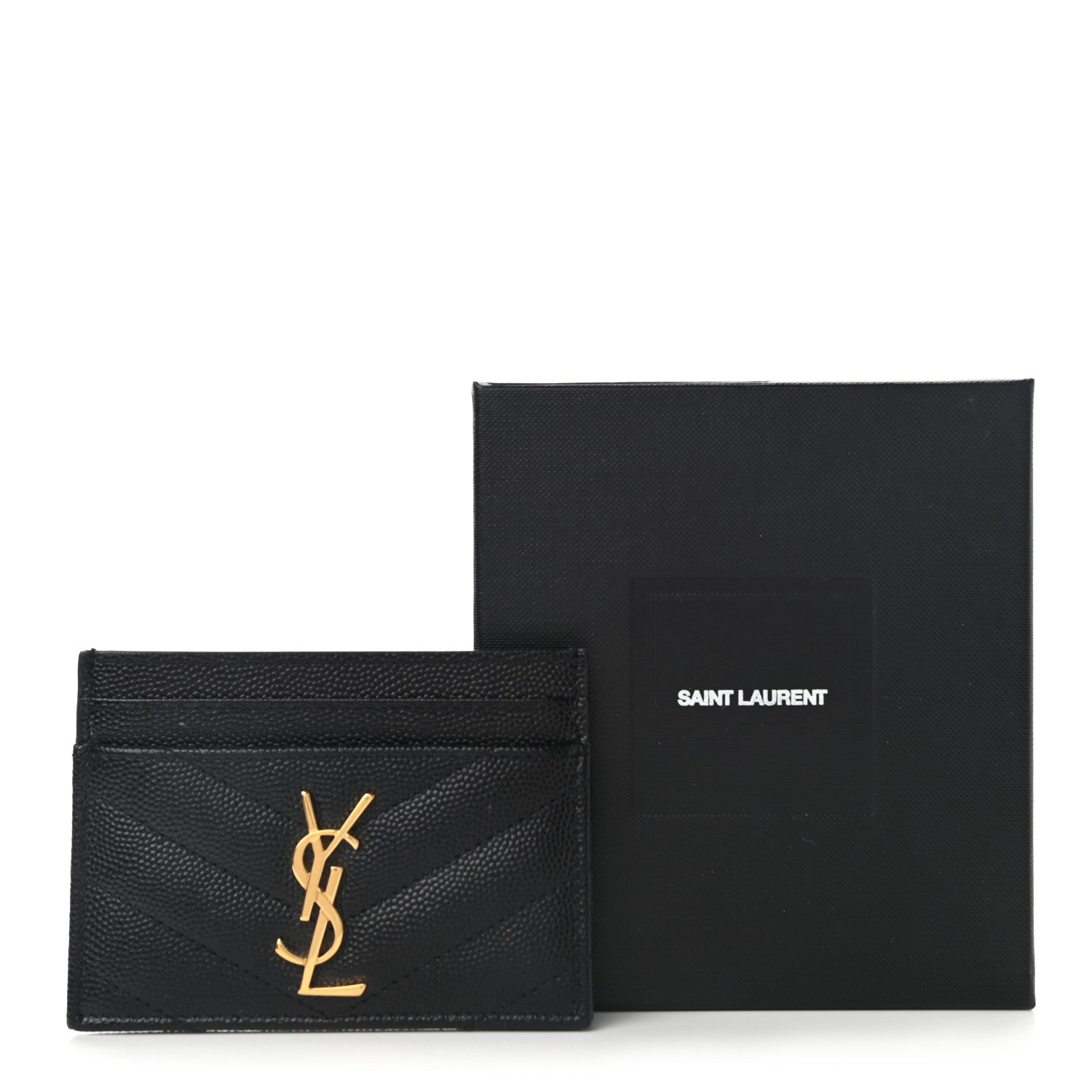 Saint Laurent Grain De Poudre Matelasse Chevron Monogram Credit Card Case Black 8 of 8