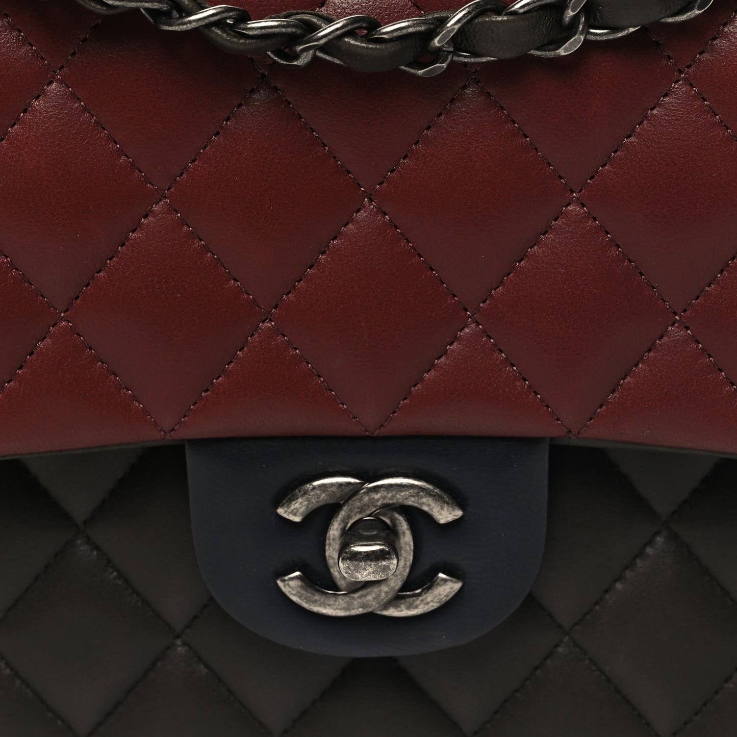 Lambskin Quilted Tri-Color Medium Double Flap Burgundy
