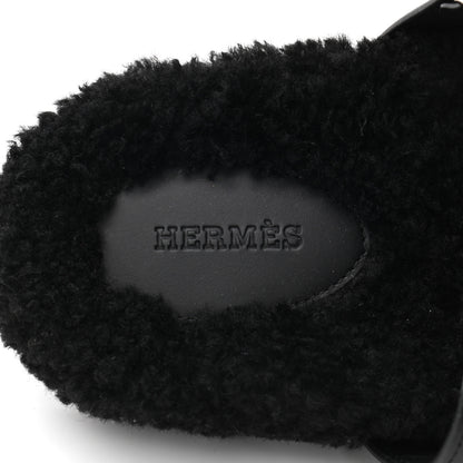 Hermes Calfskin Woolskin Womens Chypre Sandals 38 Black 7 of 8