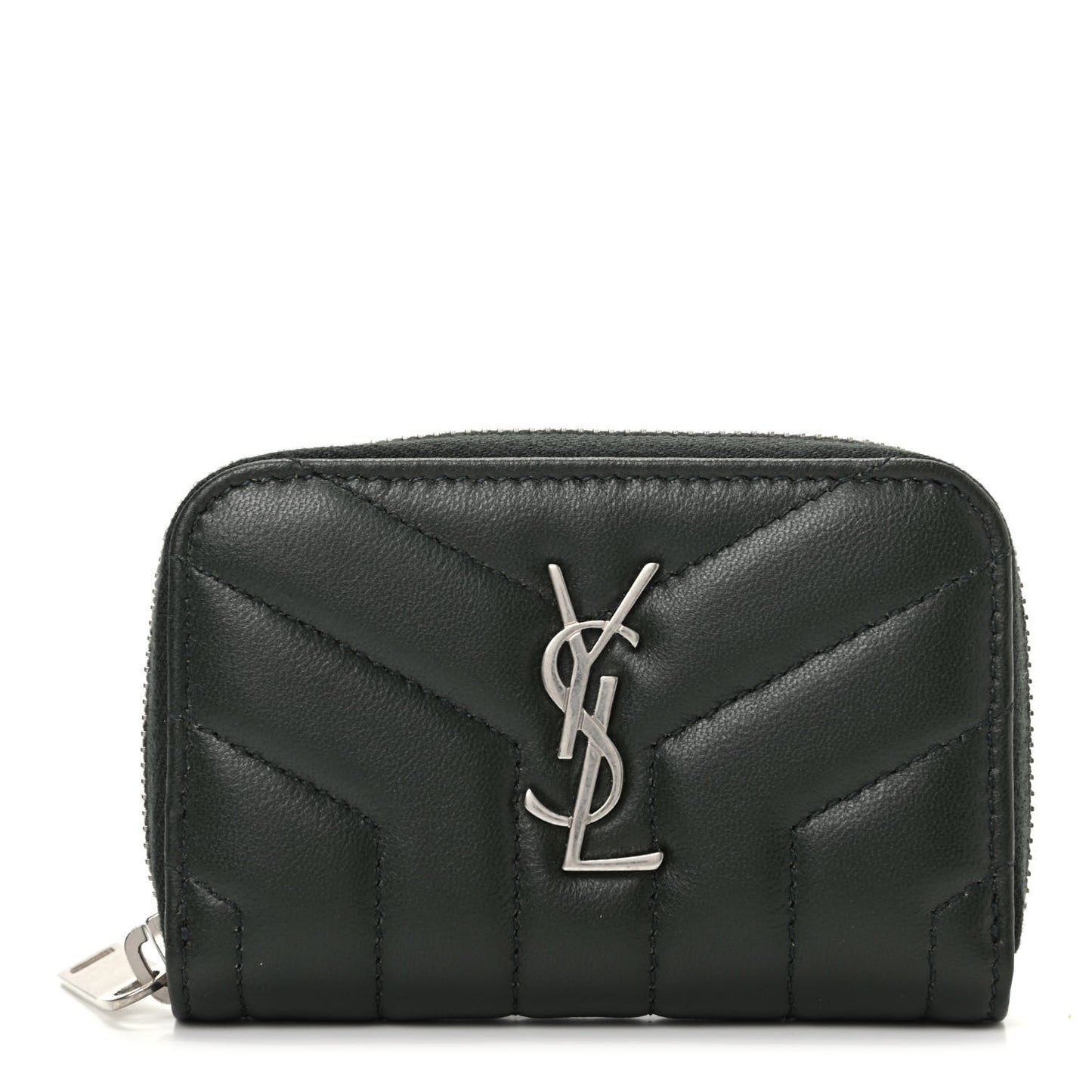 Lambskin Y Quilted Monogram LouLou Zip Coin Purse New Vert Fonce