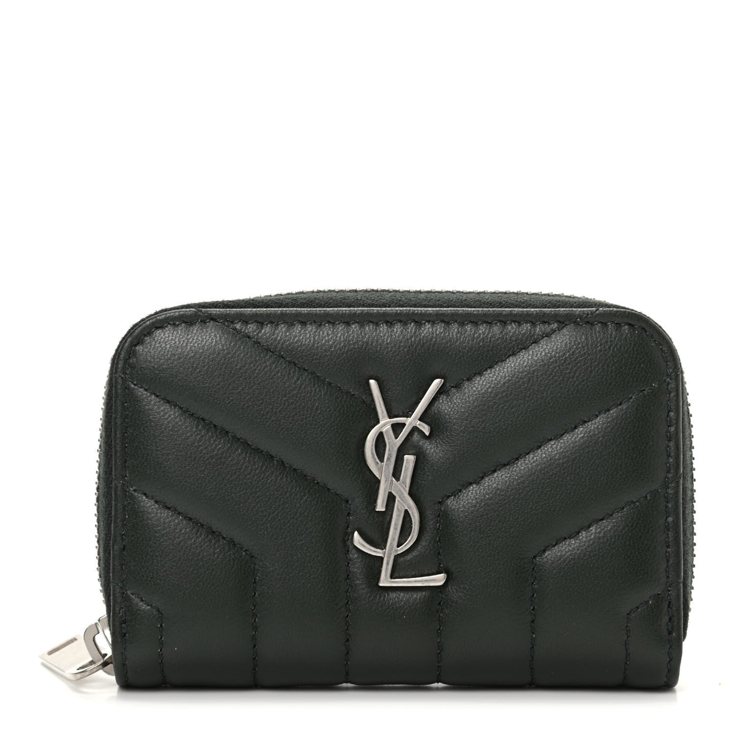 Saint Laurent Lambskin Y Quilted Monogram LouLou Zip Coin Purse New Vert Fonce 1 of 7